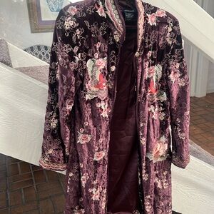Boston Proper Velvet Bomber Jacket - Purple and Red Floral